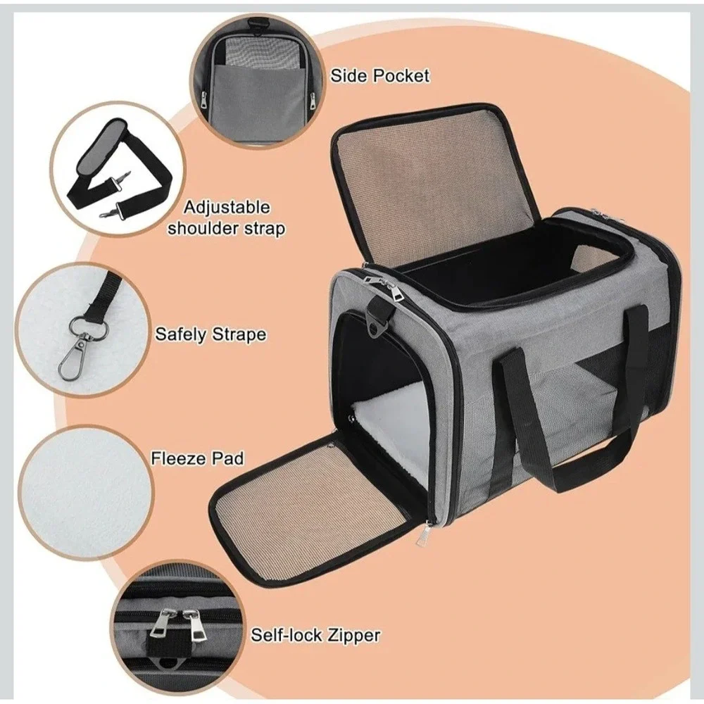 Pet Carrier Soft-Sided Collapsible Bag Airline Approved for Small Dogs Cats 15Lb